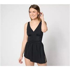 Women with Control Tummy Control Swim Dress Black,Plus 18